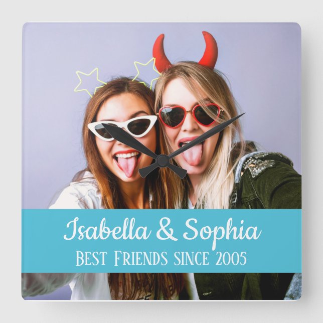 Best friends forever modern BFF photo Square Wall Clock (Front)