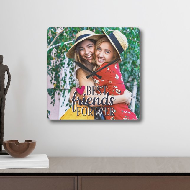 Best friends forever modern BFF photo Square Wall Clock (Creator Uploaded)