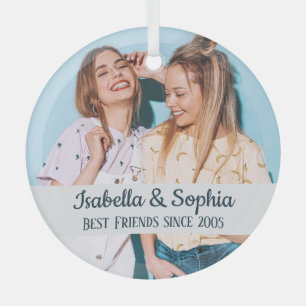 Best friends forever modern BFF photo trendy Glass Tree Decoration