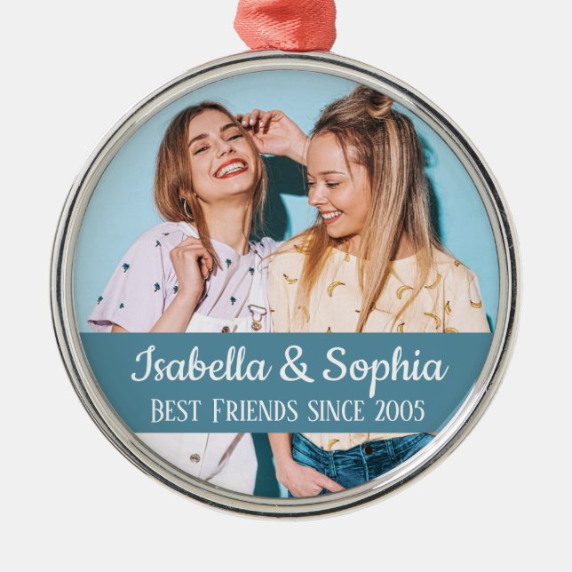 Best friends forever modern BFF photo trendy Metal Ornament (Front)