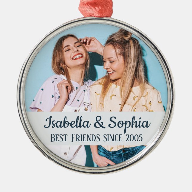 Best friends forever modern BFF photo trendy Metal Ornament (Front)