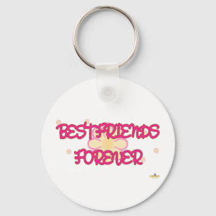 Best Friends Forever Orange Pink Flowers Key Ring