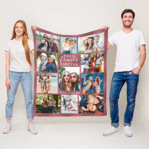 BEST FRIENDS FOREVER Photo Collage Rose Gold Ombre Fleece Blanket