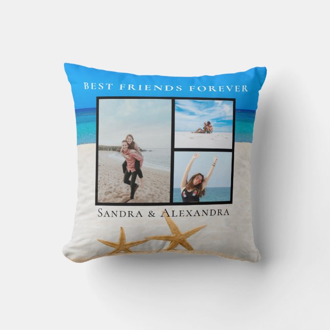 Best Friends Forever Photo collage Starfish Beach Cushion (Front)