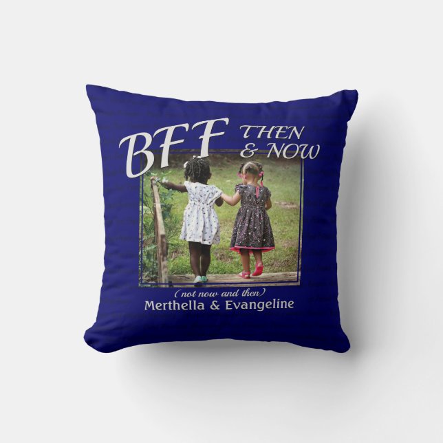 BEST FRIENDS FOREVER | PHOTO Memory Keepsake Blue Cushion (Front)