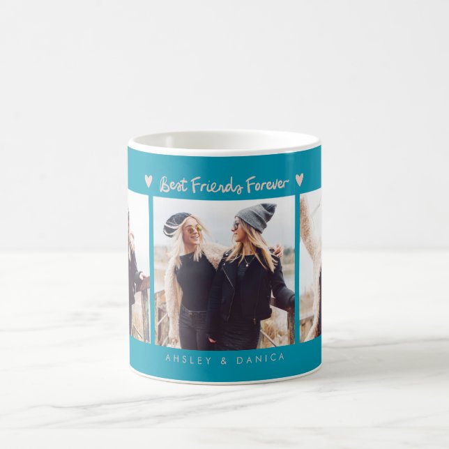 Best Friends Forever Photo Multi Photo Aqua Peach Coffee Mug (Center)