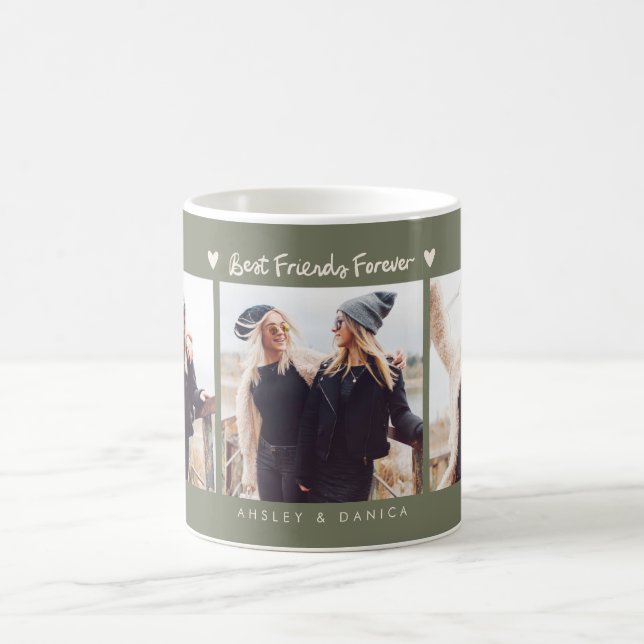 Best Friends Forever Photo Multi Photo Sage Green Coffee Mug (Center)
