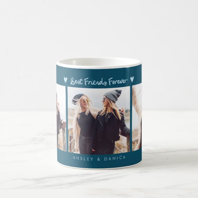 Best Friends Forever Photo Multi Photo Teal Coffee Mug (Center)