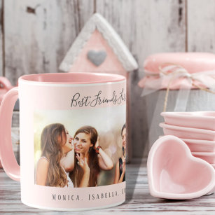 Best friends forever photo names blush pink travel mug