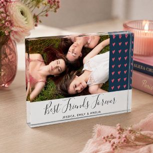 Best Friends Forever Pink Heart Friendship Photo Block