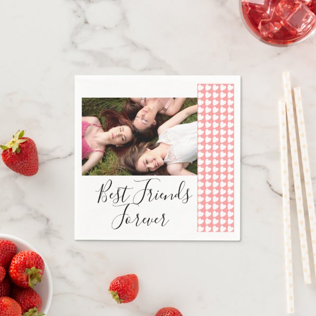 Best Friends Forever Pink Heart Friendship Photo  Napkin (Insitu)