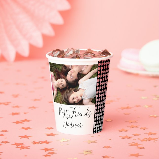 Best Friends Forever Pink Heart Friendship Photo  Paper Cups (Insitu)