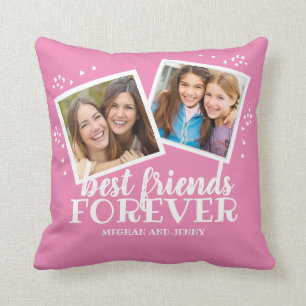 Best Friends Forever Pink White Heart Photo Cushion