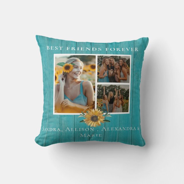 Best Friends Forever Sunflower 3 Photo Collage Thr Cushion (Front)