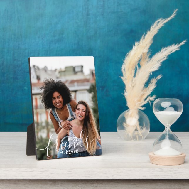 Best Friends Forever White Script Typography Photo Plaque (Side)