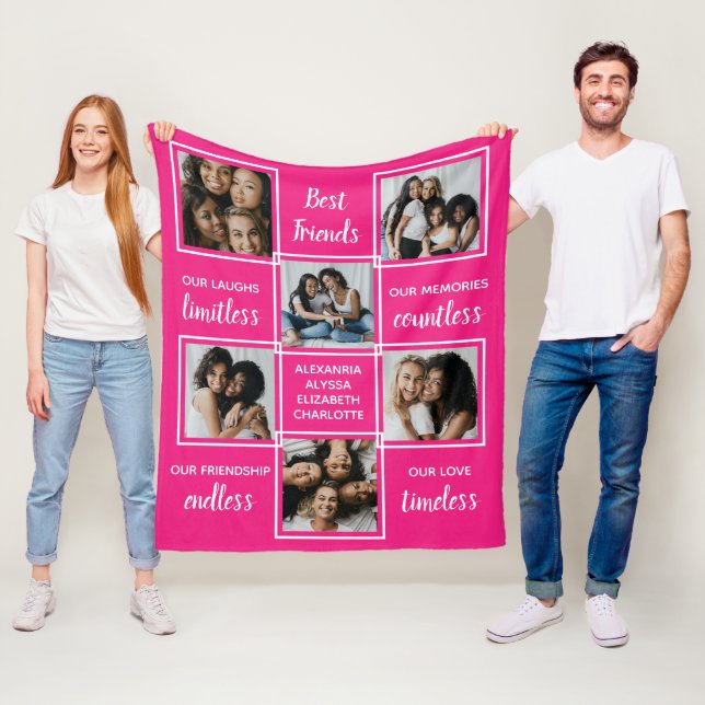 Best Friends Friendship Poem Pink Photo Collage Fleece Blanket (In Situ)