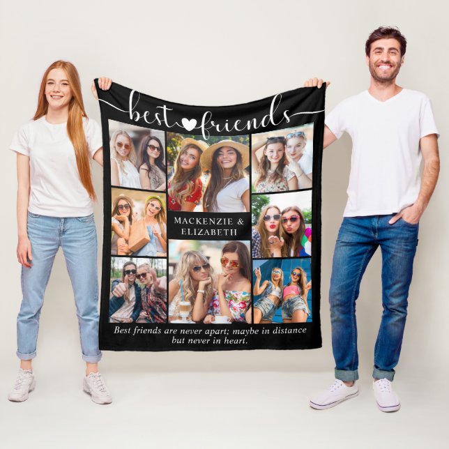 Best Friends Friendship Quote Photo Collage Custom Fleece Blanket (In Situ)