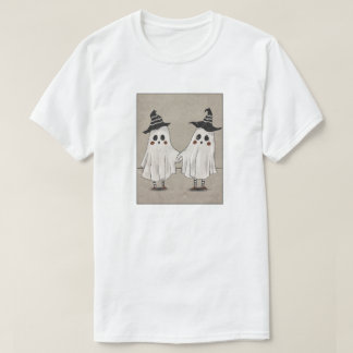 Best Friends Ghosts Holding Hands Cute Witch Hats  T-Shirt