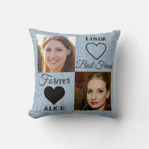 Best Friends Gift Blue Heart Photo Collage Cushion