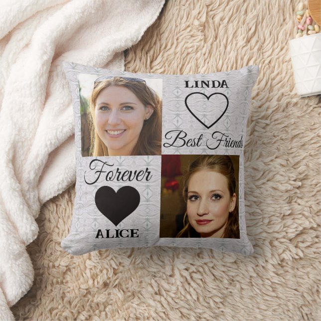 Best Friends Gift Grey Heart Photo Collage Cushion (Blanket)