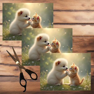 Best friends, give me five - cute puppy and kitty tissue paper
