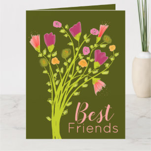 Best Friends Happy Birthday Flowered Olive Card