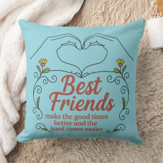 Best Friends Heart Hands Floral Quote Throw Pillow