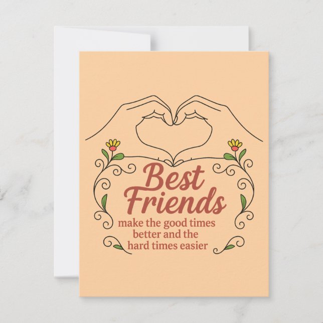 Best Friends Heart Hands Floral Thank You Card (Front)