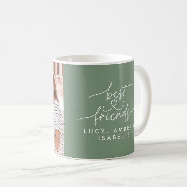 Best friends heart script photo elegant sage green coffee mug (Front Right)