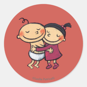 Best Friends Hugging Classic Round Sticker