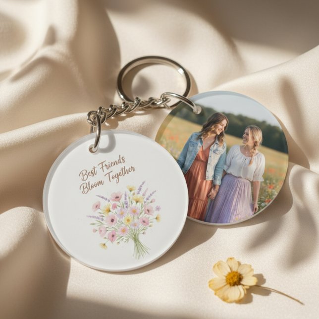 Best Friends Keychain - Floral Bouquet (Best friends photo keychain)