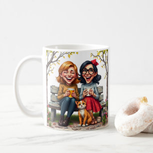Best Friends Ladies Drinking Coffee Cat Quote Mug