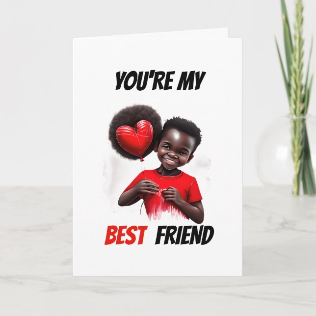 Best friends melanin little boy Valentines bff Holiday Card (Front)
