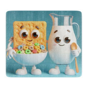 Best friends - milk and cereals 3d illustration cutting board
