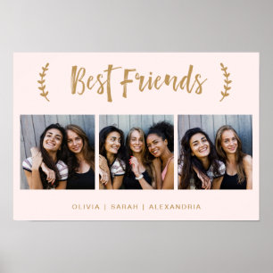 Best Friends   Modern Blush Three Photo Grid Poster