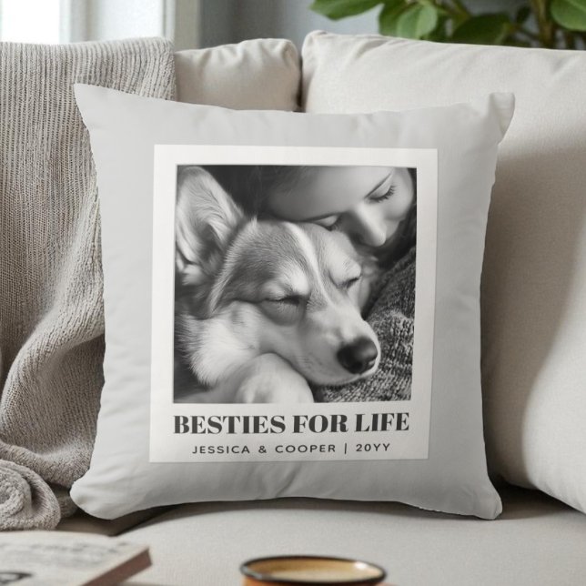 Best Friends Modern Grey Dog Mum Pet Photo Cushion (Best Friends Modern Gray Dog Mom Pet Photo Throw Pillow)