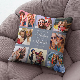 BEST FRIENDS Modern Script Instagram Photo Collage Cushion