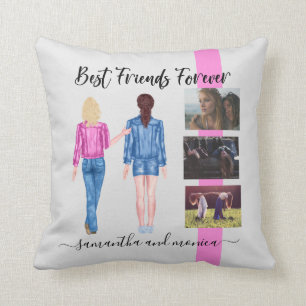 Best Friends Monogram Photo Watercolor Custom Cushion