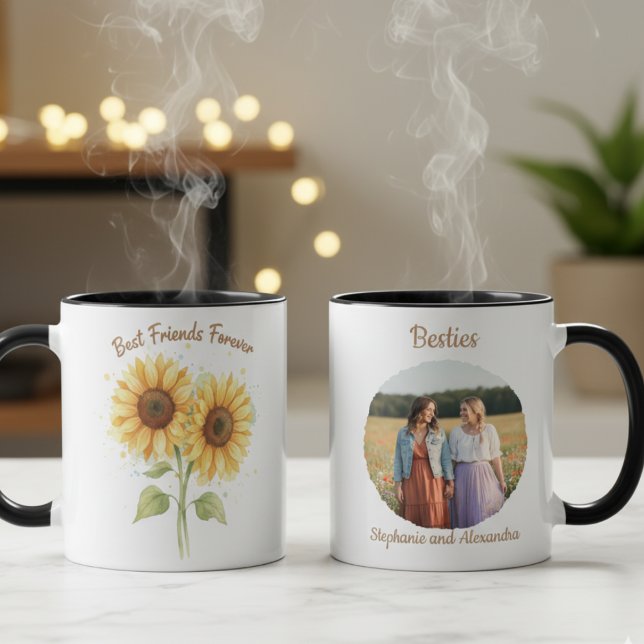 Best Friends Mug - Sunflowers & Photo (Best Friend Sunflower Photo Coffee mug)