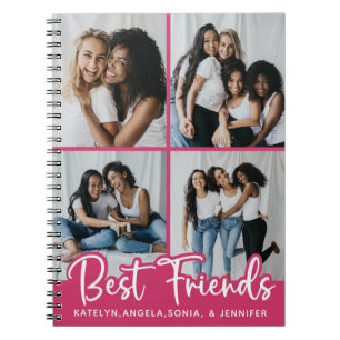 Best Friends Personalised 4 Photo Collage Pink Notebook