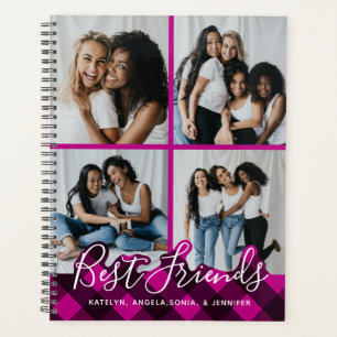Best Friends Personalised Pink Plaid Photo Collage Planner