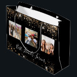 Best friends photo black gold glitter birthday large gift bag<br><div class="desc">A gift for your best friends birthday. Text: Best Friends Forever,  written with a trendy hand lettered style script. Personalise and use 3 of your own photos.  An elegant and modern black background. Decorated faux gold glitter dust.</div>
