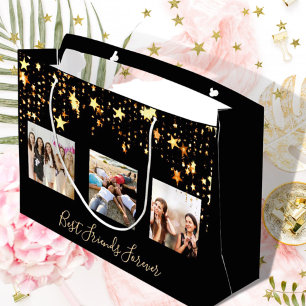 Best friends photo black gold stars glam birthday large gift bag