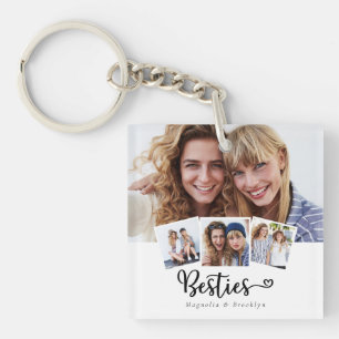 Best Friends Photo Collage Besties Heart Key Ring