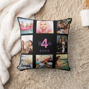 Best friends photo collage black pink cushion