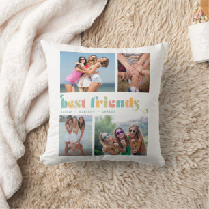 Best Friends Photo Collage Colourful Retro Cushion