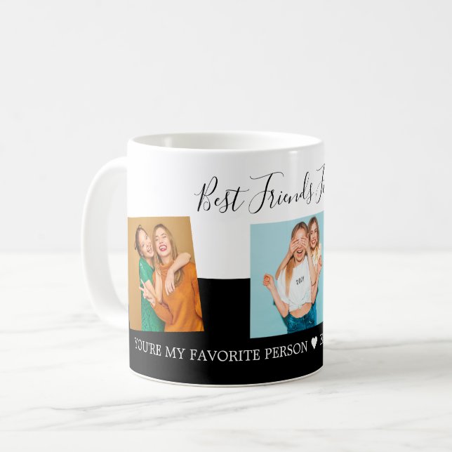 Best Friends Photo Collage Custom Text Script Coffee Mug (Front Left)