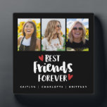 Best Friends Photo Collage Plaque<br><div class="desc">A simple and modern photo collage display for your best friend with 3 photos and the title Best Friends Forever with hearts on a black background and personalised with your own text. Designed for you by Blackberry Boulevard.</div>