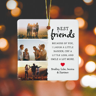 Best Friends Photo Collage & Quote Christmas Ceramic Ornament
