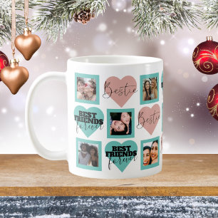 BEST FRIENDS Photo Collage Teal & Pink Coffee Mug